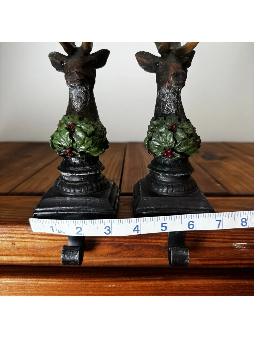 Reindeer Buck Christmas Stocking Hanger Holders Antlers Rustic Woodland Holly